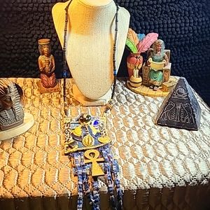 Bohemian style denim fabric Ankh necklace